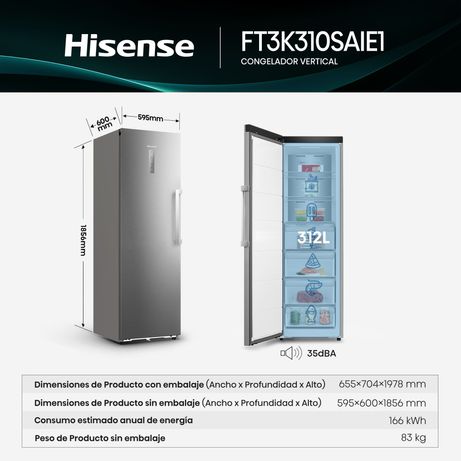 FRIGORIFICO UNA PUERTA HISENSE FT3K310SAIE1 NOFROST E ALTO 185.6 CM ANCHO 59.5 CM INOX - Imagen 6 de 15 FRIGORIFICO UNA PUERTA HISENSE FT3K310SAIE1 NOFROST E ALTO 185.6 CM ANCHO 59.5 CM INOX - Imagen 6 de 15