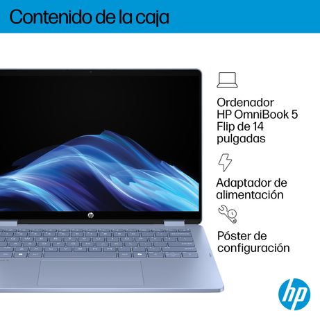 OmniBook 5 Flip 14 Core 5 120U 16GB LPDDR5X on-board 1TB PCIe Intel Graphics Touch/14.0 2K OLED Brightview 300 nits WIN 11 Sky Blue - Imagen 5 de 18 OmniBook 5 Flip 14 Core 5 120U 16GB LPDDR5X on-board 1TB PCIe Intel Graphics Touch/14.0 2K OLED Brightview 300 nits WIN 11 Sky Blue - Imagen 5 de 18