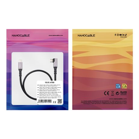 Nanocable Cable USB-C 3.2 GEN2 Acodado 100W 0.5 M - Imagen 4 de 4 Nanocable Cable USB-C 3.2 GEN2 Acodado 100W 0.5 M - Imagen 4 de 4
