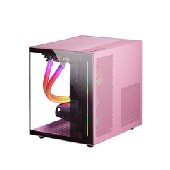 CAJA MICROATX MASR GAMING MC-VIEW BLACK/PINK FRONTAL Y LATERAL DE CRISTAL TEMPLADO CONTINUO DOBLE CAMARA SIN FUENTE NI VENTILADORES