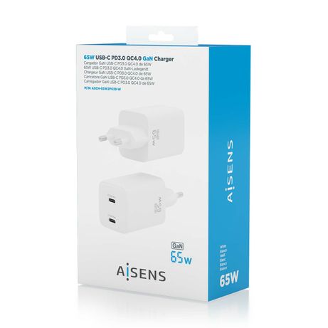 CARGADOR AISENS GAN 65W 2XUSB-C PD3.0 QC4.0 BLANCO - Imagen 6 de 6 CARGADOR AISENS GAN 65W 2XUSB-C PD3.0 QC4.0 BLANCO - Imagen 6 de 6