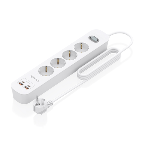 AISENS Regleta de Enchufes Multifuncion con 4 Tomas Cargador PD3 0 20W 2xUSB C 2xUSB A 1 4m Blanco - Imagen 1 de 8 AISENS Regleta de Enchufes Multifuncion con 4 Tomas Cargador PD3 0 20W 2xUSB C 2xUSB A 1 4m Blanco - Imagen 1 de 8