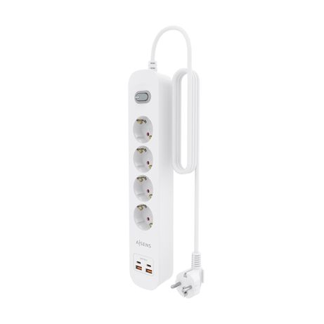 AISENS Regleta de Enchufes Multifuncion con 4 Tomas Cargador PD3 0 20W 2xUSB C 2xUSB A 1 4m Blanco - Imagen 4 de 8 AISENS Regleta de Enchufes Multifuncion con 4 Tomas Cargador PD3 0 20W 2xUSB C 2xUSB A 1 4m Blanco - Imagen 4 de 8