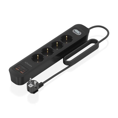 AISENS Regleta de Enchufes Multifuncion con 4 Tomas Cargador PD3 0 20W 2xUSB C 2xUSB A 1 4m Negro - Imagen 2 de 8 AISENS Regleta de Enchufes Multifuncion con 4 Tomas Cargador PD3 0 20W 2xUSB C 2xUSB A 1 4m Negro - Imagen 2 de 8