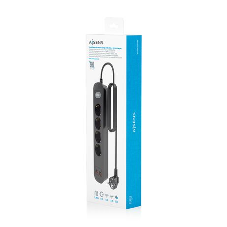 AISENS Regleta de Enchufes Multifuncion con 4 Tomas Cargador PD3 0 20W 2xUSB C 2xUSB A 1 4m Negro - Imagen 8 de 8 AISENS Regleta de Enchufes Multifuncion con 4 Tomas Cargador PD3 0 20W 2xUSB C 2xUSB A 1 4m Negro - Imagen 8 de 8