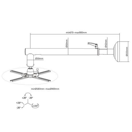 SOPORTE DE PROYECTOR EQUIP DE PARED 670-900MM ROTACION 360º INCLINACION 20º HASTA 30KG COLOR NEG - Imagen 4 de 4 SOPORTE DE PROYECTOR EQUIP DE PARED 670-900MM ROTACION 360º INCLINACION 20º HASTA 30KG COLOR NEG - Imagen 4 de 4