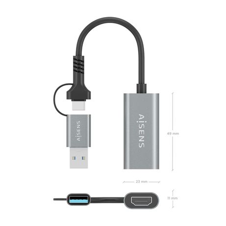 AISENS Conversor Aluminio USB A USB C A HDMI 1080P 60Hz USB A M USB C M HDMI H Gris 15cm - Imagen 4 de 7 AISENS Conversor Aluminio USB A USB C A HDMI 1080P 60Hz USB A M USB C M HDMI H Gris 15cm - Imagen 4 de 7