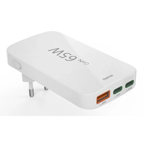 CARGADOR DE PARED HAMA 65W PLEGABLE 2xUSB-C PD 1xUSB-A MINICARGADOR COLOR BLANCO - Imagen 2 de 5 CARGADOR DE PARED HAMA 65W PLEGABLE 2xUSB-C PD 1xUSB-A MINICARGADOR COLOR BLANCO - Imagen 2 de 5
