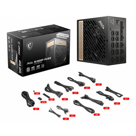 FUENTE DE ALIMENTACION MSI MEG AI1300P | 1300W | 80+ GOLD | MODULAR | PCIE 5.0 - Imagen 5 de 5 FUENTE DE ALIMENTACION MSI MEG AI1300P | 1300W | 80+ GOLD | MODULAR | PCIE 5.0 - Imagen 5 de 5