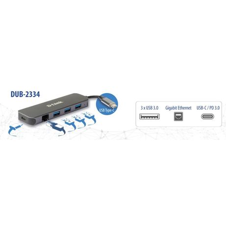 HUB USB-C D-LINK DUB-2334 A 3xUSB3.0 1xUSB-C PD 60W) 1xGb RJ45 - Imagen 3 de 5 HUB USB-C D-LINK DUB-2334 A 3xUSB3.0 1xUSB-C PD 60W) 1xGb RJ45 - Imagen 3 de 5