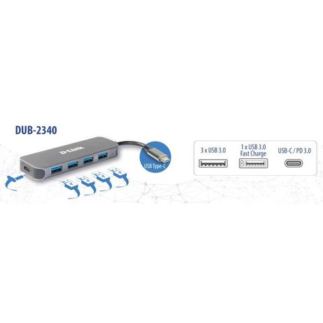 HUB USB-C D-LINK DUB-2340 A 3xUSB3.0 1xUSB-C PD 60W - Imagen 3 de 5 HUB USB-C D-LINK DUB-2340 A 3xUSB3.0 1xUSB-C PD 60W - Imagen 3 de 5