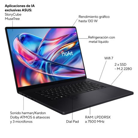 PORTATIL ASUS PRO ART H7606WX-SE024W AMD AI 9 HX 370, 64GB, 4TB SSD ,16" OLED, W11 - Imagen 3 de 6 PORTATIL ASUS PRO ART H7606WX-SE024W AMD AI 9 HX 370, 64GB, 4TB SSD ,16" OLED, W11 - Imagen 3 de 6