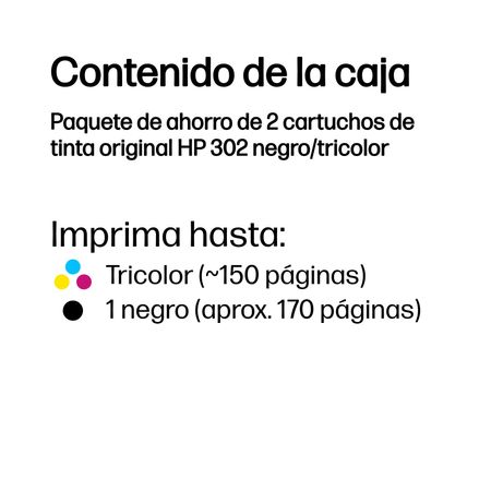 PACK COMBO CARTUCHOS HP 302 NEGRO + TRICOLOR - Imagen 4 de 15 PACK COMBO CARTUCHOS HP 302 NEGRO + TRICOLOR - Imagen 4 de 15