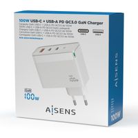 Miniatura 5 de AISENS Cargador Gan 100W, 2xUSB-C PD3.0 QC4.0 QC5.0, 1xUSB-A QC3.0, Blanco