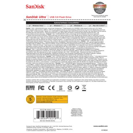 MEMORIA 64 GB REMOVIBLE SANDISK USB 3.0 ULTRA - Imagen 9 de 10 MEMORIA 64 GB REMOVIBLE SANDISK USB 3.0 ULTRA - Imagen 9 de 10