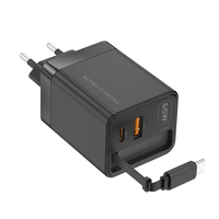 Miniatura 1 de CARGADOR USB GAN MARS GAMING MD-GAN65R 65W 1xUSB-C 1xUSB-A CABLE RETRACTIL PD COLOR NEGRO