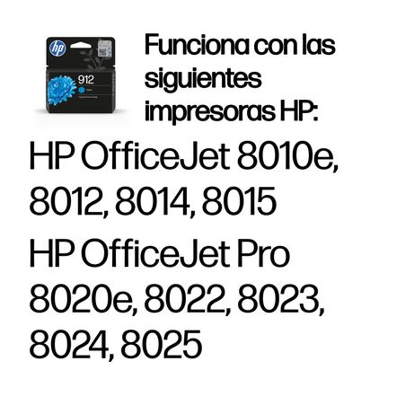 HP 912 Cartucho Cián 2,93ml Officejet Pro 8022 - Imagen 2 de 14 HP 912 Cartucho Cián 2,93ml Officejet Pro 8022 - Imagen 2 de 14