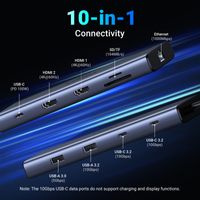 Miniatura 4 de UGREEN 10-IN-1 USB-C TO 2 HDMI 4K 60HZ +2 USB-C3.2+USB-A3.2+USB-A3.0+GIGABITRJ45+SD TF+PD 100W