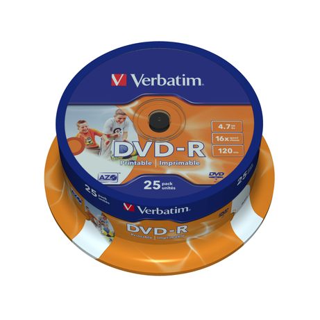 TAMBOR 25 DVD-R 4,7 GB VERBATIM 16X IMPRIMIBLE - Imagen 2 de 4 TAMBOR 25 DVD-R 4,7 GB VERBATIM 16X IMPRIMIBLE - Imagen 2 de 4