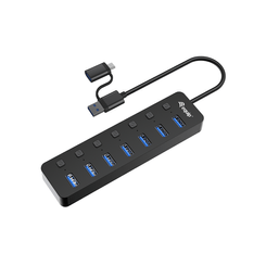 HUB USB EQUIP LIFE 128965 7 PUERTOS USB-A 3.2 GEN1 CON INTERRUPTOR LED  5V/2A INCLUYE ADAPTADOR A USB-C