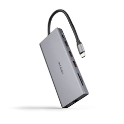 Nanocable Hub 12en1 USB-A/C+HDMI+DP+RJ45+TF+SD+AU