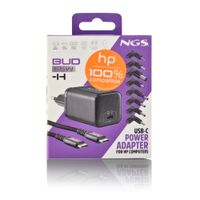 Miniatura 18 de CARGADOR USB GAN NGS BUD65W-H 65W 1xUSB-C PD PPS DISE??O COMPACTO CON CABLE TRENZADO Y 8 TIPS NEGRO