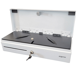 TPV CAJON PORTAMONEDAS APPROX APERTURA MANUAL Y AUTOMATICA PORTA BANJEJA CON ASA COLOR BLANCO