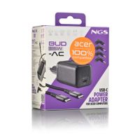 Miniatura 12 de CARGADOR USB GAN NGS BUD 65W-AC 65W 1xUSB-C PD PPS COMPACTO CABLE TRENZADO Y 4 TIPS ACER NEGRO