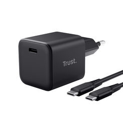 CARGADOR USB GAN TRUST MAXO 65W PD 1XUSB-C ULTRA SMALL INCLUYE CABLE USB-C 2M NEGRO