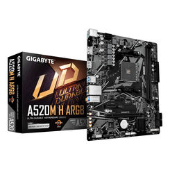 Placa AMD  GIGABYTE A520M H ARGB Placa Base – Compatible con CPUs AMD Ryzen Serie 5000, hasta 5100 MHz DDR4 (OC), M.2 PCIe 3.0 x4, LAN 1 GbE, USB