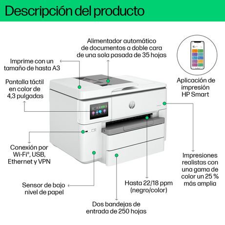 HP OfficeJet Pro Multifunción A3Wifi Thermal Inkjet Dúplex Impresora multifunción HP OfficeJet Pro 9730e de formato ancho, Color, Impresora para Ofici - Imagen 7 de 15 HP OfficeJet Pro Multifunción A3Wifi Thermal Inkjet Dúplex Impresora multifunción HP OfficeJet Pro 9730e de formato ancho, Color, Impresora para Ofici - Imagen 7 de 15