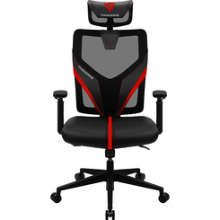 SILLA ERGONÓMICA THUNDERX3 YAMA1 NEGRA CON DETALLES EN ROJO SOPORTE LUMBAR AJUSTABLE Y REJILLA TR