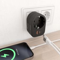 Miniatura 6 de REGLETA PARED AISENS 1 TOMA USB-C 20W PD3.0 USB-A 20W QC3.0 NEGRO