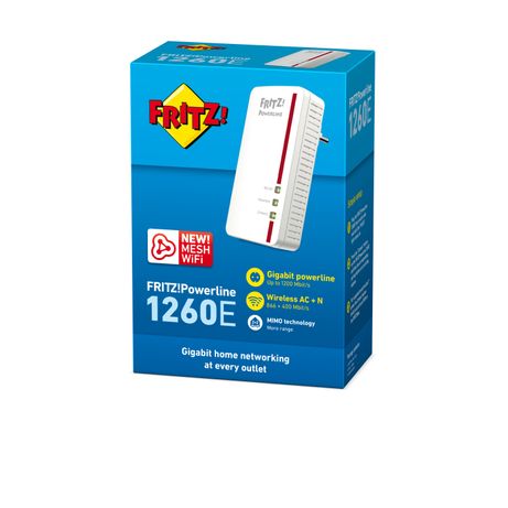 AVM FRITZ!Powerline 1260E International Adaptador PLC individual hasta 1200 Mbps, Base Wi-Fi AC + N incorporada - Imagen 4 de 5 AVM FRITZ!Powerline 1260E International Adaptador PLC individual hasta 1200 Mbps, Base Wi-Fi AC + N incorporada - Imagen 4 de 5