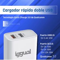 Miniatura 5 de iggual Cargador 2xUSB carga rápida QC3.0 30W