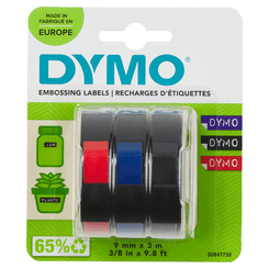 3 m. x 9 mm. Blister 3 unidades (negro  azul y rojo)