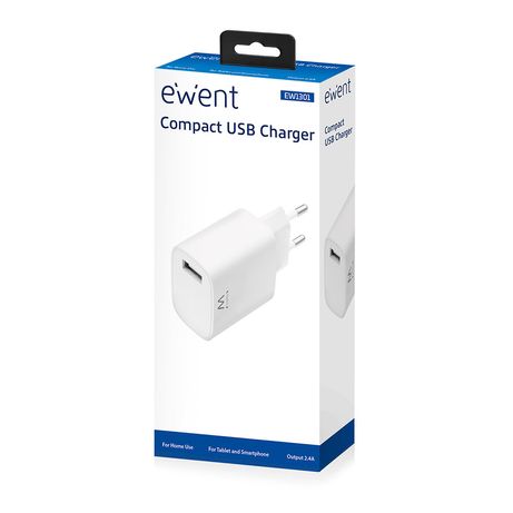 Ewent EW1301 Cargador USB Compacto 2.4A (12W) - Imagen 2 de 5 Ewent EW1301 Cargador USB Compacto 2.4A (12W) - Imagen 2 de 5