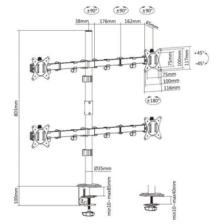 SOPORTE PANTALLA PARA MESA 17"-32" DOBLE BRAZO ARTICULADO SOPORTA 4 MONITORES VESA STANDARD HASTA 9KG - Imagen 9 de 9 SOPORTE PANTALLA PARA MESA 17"-32" DOBLE BRAZO ARTICULADO SOPORTA 4 MONITORES VESA STANDARD HASTA 9KG - Imagen 9 de 9
