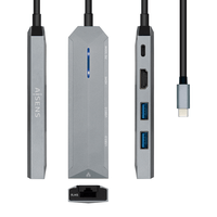 Miniatura 1 de AISENS USB-C dock 5 en 1, USB-C a 1xHDMI, 1xRJ45, 2xUSB, 1xPD, Gris, 15 cm