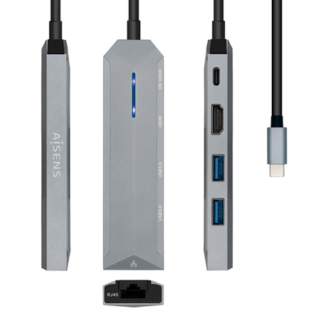AISENS USB-C dock 5 en 1, USB-C a 1xHDMI, 1xRJ45, 2xUSB, 1xPD, Gris, 15 cm - Imagen 1 de 7 AISENS USB-C dock 5 en 1, USB-C a 1xHDMI, 1xRJ45, 2xUSB, 1xPD, Gris, 15 cm - Imagen 1 de 7
