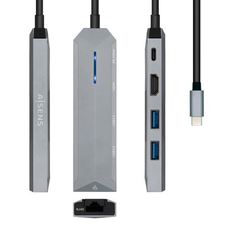 AISENS USB-C dock 5 en 1, USB-C a 1xHDMI, 1xRJ45, 2xUSB, 1xPD, Gris, 15 cm - Imagen 2 de 7 AISENS USB-C dock 5 en 1, USB-C a 1xHDMI, 1xRJ45, 2xUSB, 1xPD, Gris, 15 cm - Imagen 2 de 7