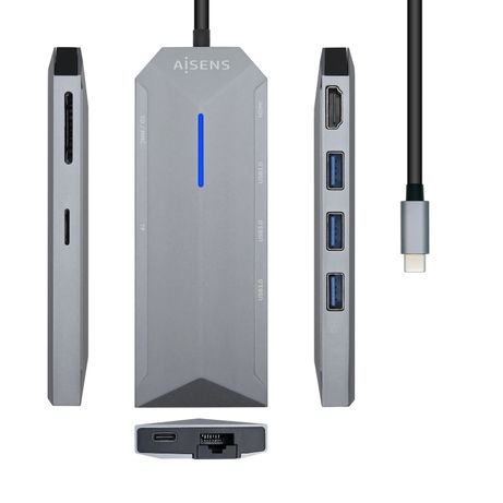 AISENS USB-C dock 8 en 1, USB-C a 1xHDMI, 1xRJ45, 3xUSB, 1xPD, 1xSD, 1xMicroSD, Gris, 15 cm - Imagen 2 de 8 AISENS USB-C dock 8 en 1, USB-C a 1xHDMI, 1xRJ45, 3xUSB, 1xPD, 1xSD, 1xMicroSD, Gris, 15 cm - Imagen 2 de 8