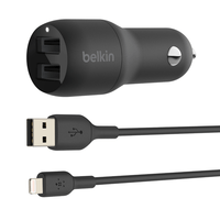 Miniatura 1 de CARGADOR DE COCHE BELKIN CCD001BT1MBK DOBLE USB-A 24W + CABLE USB A LIGHTNING 1M NEGRO