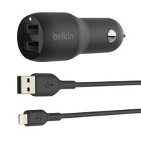 Miniatura 2 de CARGADOR DE COCHE BELKIN CCD001BT1MBK DOBLE USB-A 24W + CABLE USB A LIGHTNING 1M NEGRO