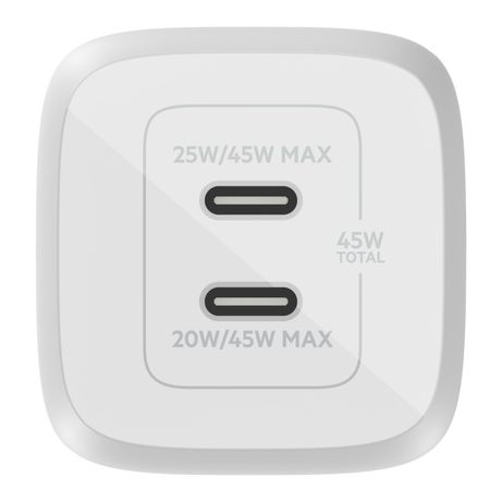 CARGADOR DOMESTICO BELKIN WCH011VFWH DOBLE USB-C GAN BOOST CHARGE PRO 45w (25w+20w) - Imagen 3 de 6 CARGADOR DOMESTICO BELKIN WCH011VFWH DOBLE USB-C GAN BOOST CHARGE PRO 45w (25w+20w) - Imagen 3 de 6