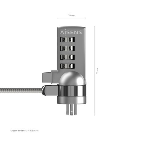 Aisens Cable Seguridad cerradura combinacion 1.5M - Imagen 4 de 6 Aisens Cable Seguridad cerradura combinacion 1.5M - Imagen 4 de 6